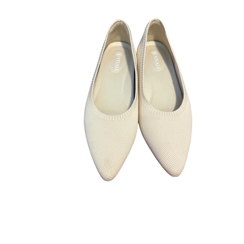 Vivaia Aria Pointed Toe Flats Cream White Sustainable Knit Shoes 38 Quiet Luxury